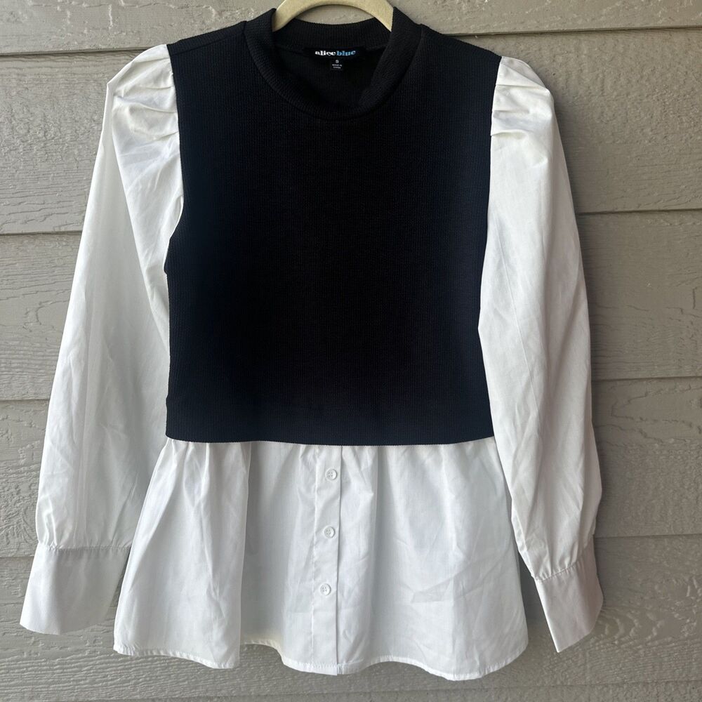 Alice Blue Women's Y2K Fashion Preppy School Girl Small White Blouse Black Vest